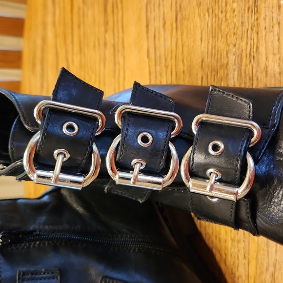 Steve Madden Black Leather Boots with Silver Buckles